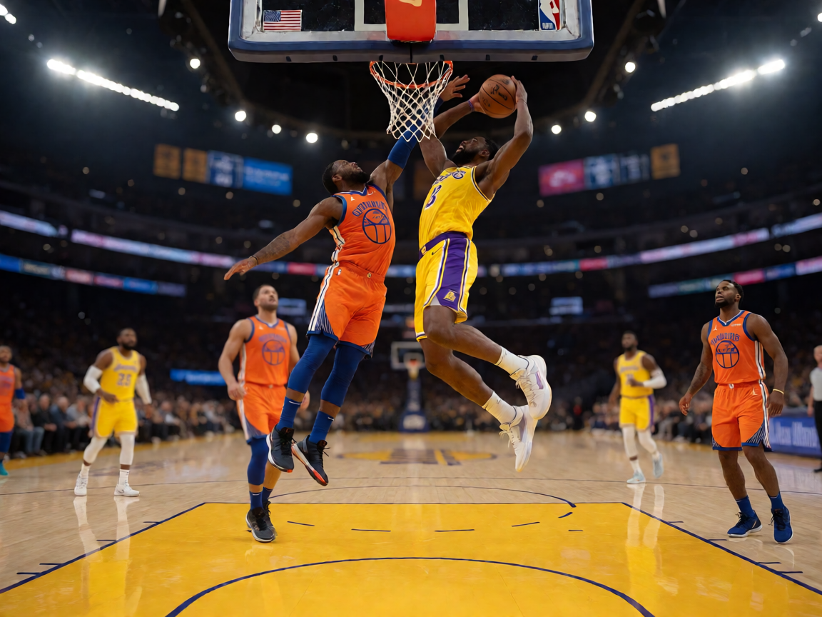 NBA季后赛湖人队与勇士队对决的激烈场面